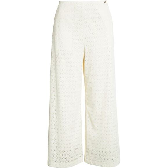 Hugo Boss NWT Tisaly Wide Leg Pants Soft Cream Size 6 Textured Flat Front Airy - Picture 1 of 10